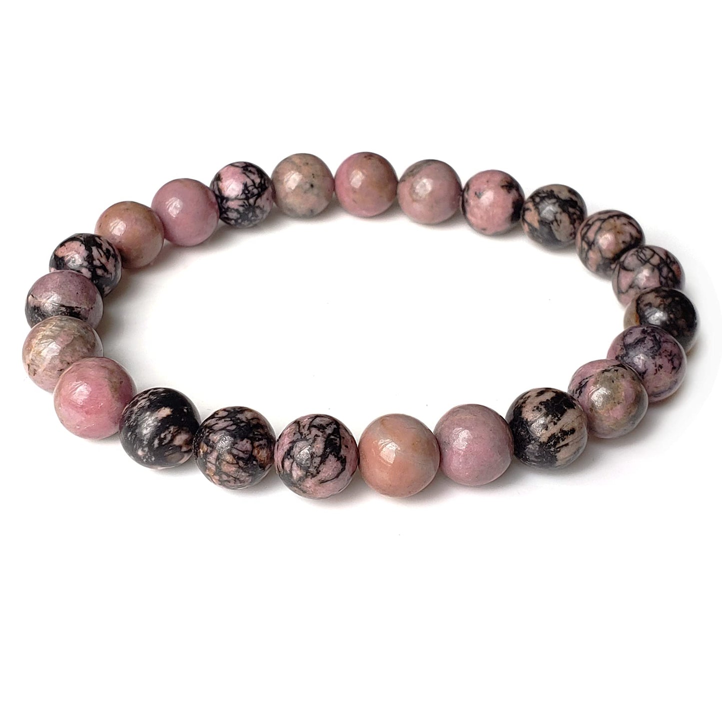 chengmu 8mm Black Stripe Rhodonite Stretch Bracelet Round Stone Beads Semi Gemstone for Crystal Elastic Bracelet 7.5"