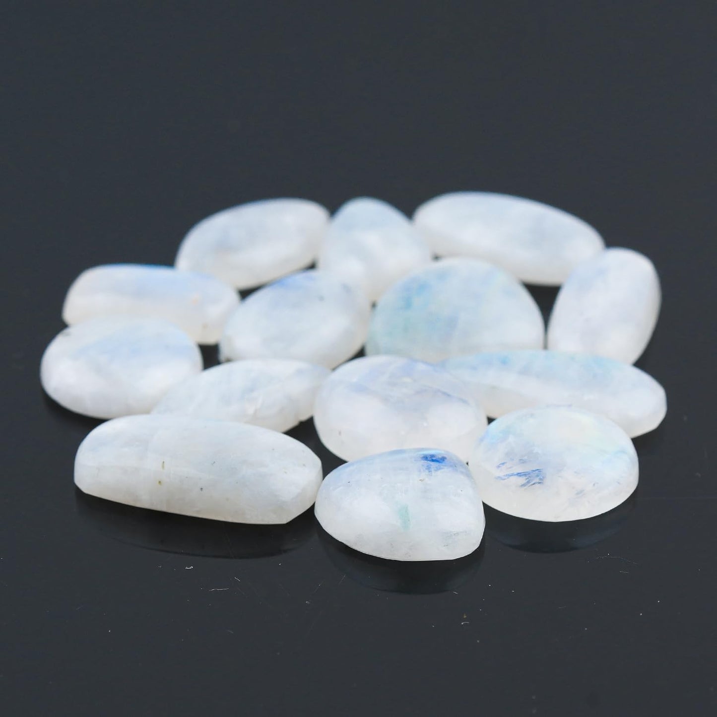 GemSymphony Natural Rainbow Moonstone Gemstone Cabochon Pack of 3 Mixed Shapes – Polished Crystal Stones for Jewelry Making Supply, Healing, Reiki & DIY Crafts, Natural Gem Cab Set for Wire Wrapping (10-20 mm)