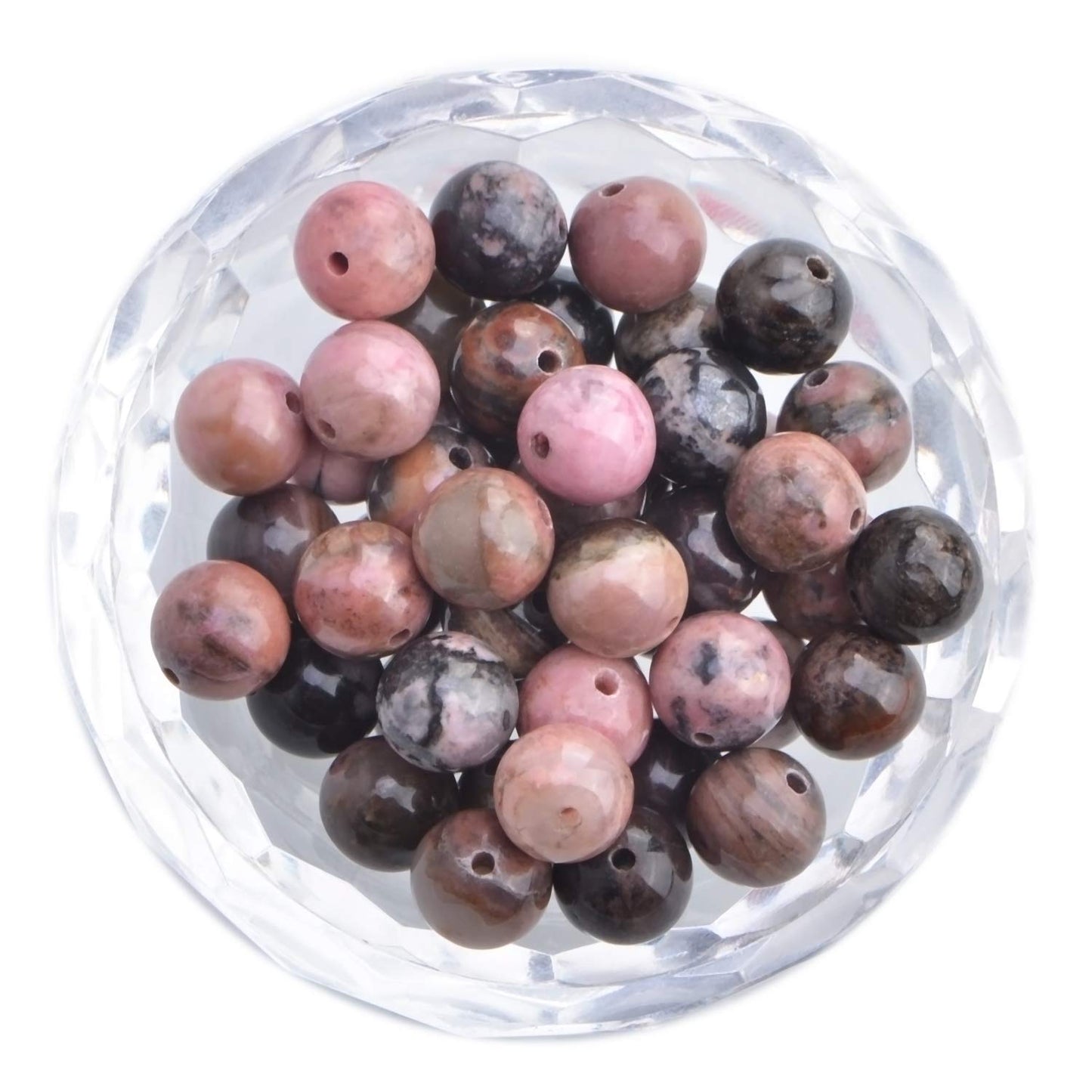 100PCS Gorgeous Black Stripe Rhodonite Natural Gemstone Loose Beads 8mm Smooth Round DIY Bracelet Necklace for Jewelry Making (Pink Black Rhodonite, 8MM)