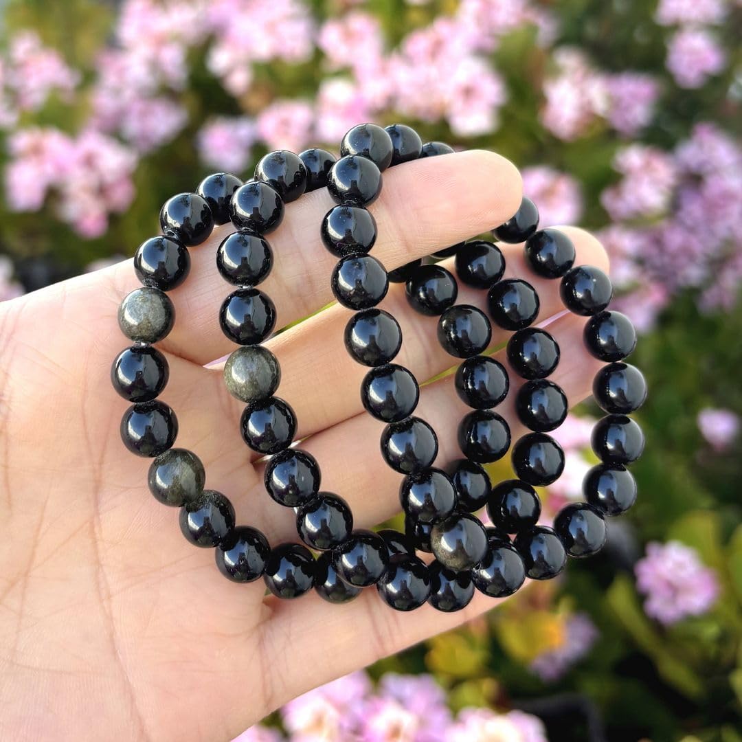Adabele Real Natural Gold Sheen Obsidian Gemstone Beaded Bracelet 7 inch Stretch Chakra Healing Crystal Stone Jewelry Energy Quartz Rock GB8-24