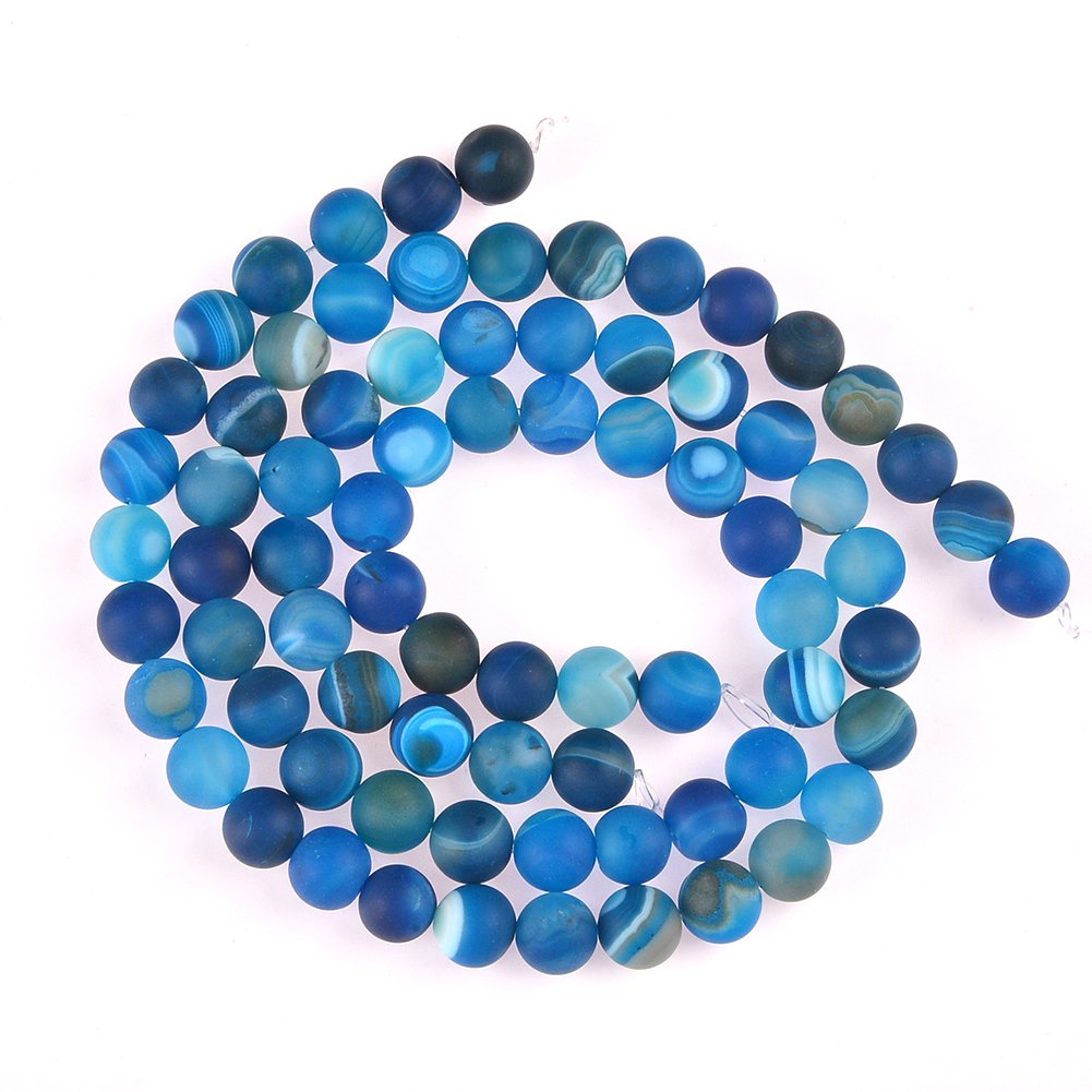 PLTbeads Natural Gemstone Loose Beads Matte Approxi 15.5 inch DIY Bracelet Necklace for Jewelry Making (8mm, Matte Blue Stripe Agate)