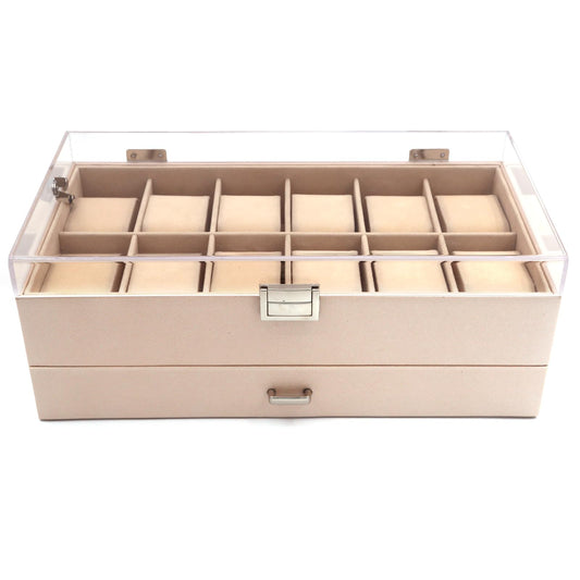 KLOUD City 12-Slot Watch Box with Lockable Drawer Acrylic Display Lid | Velvet Organizer for Luxury Watches, Jewelry & Eyewear (Pink-W3008)