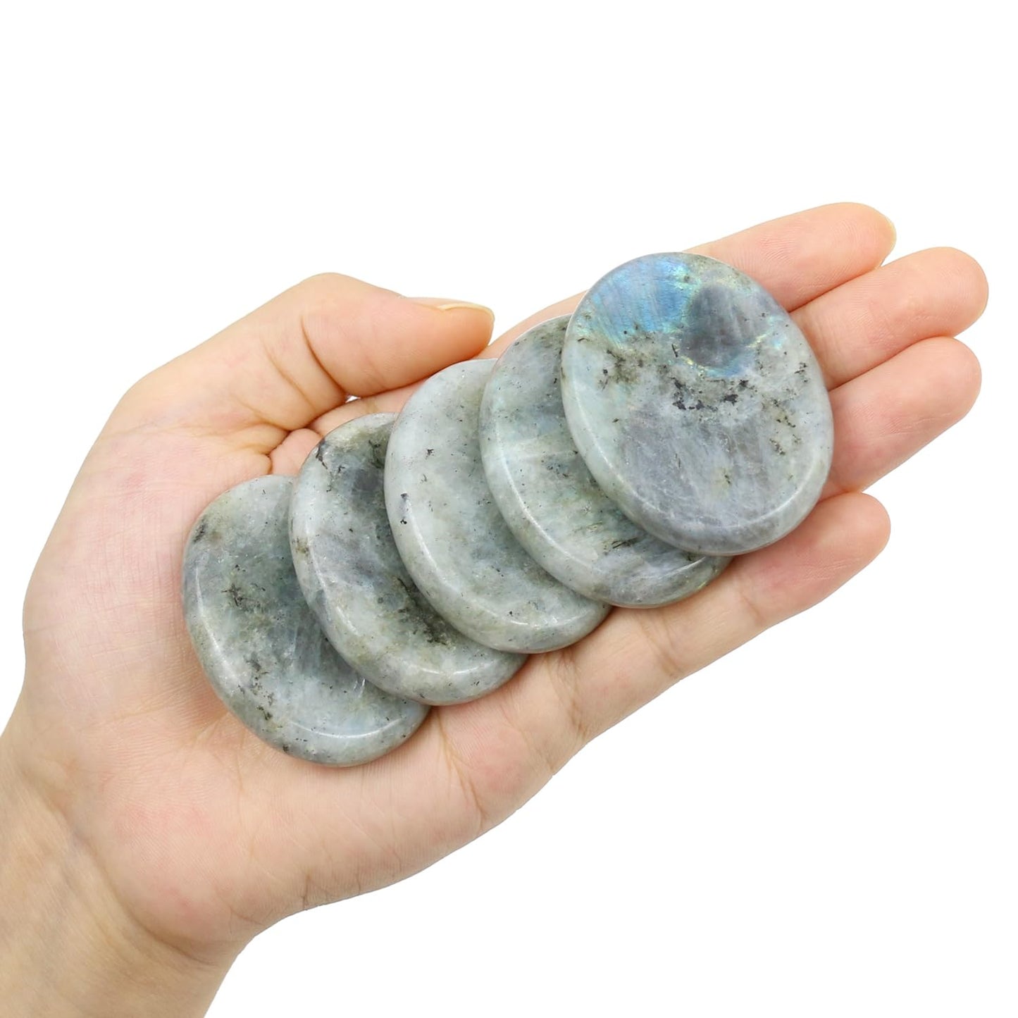 Nvzi Worry Stones Labradorite Stones, Chakra Crystals and Healing Stones, Oval Palm Stone, Thumb Stone, Crystals for Beginners, Spiritual Gifts for Women, Meditation Accessories (1PCS)