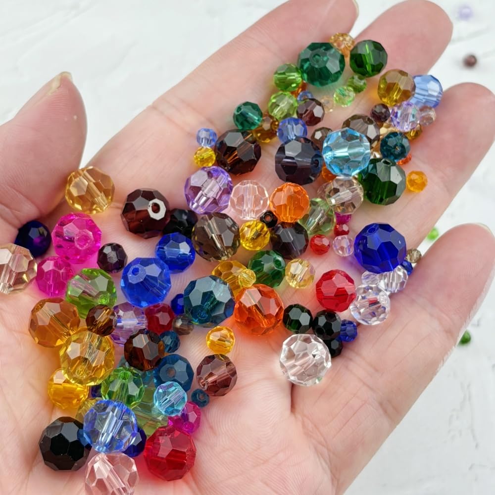 YUEXIGO 100pcs 8mm Round Crystal Glass Beads for Jewelry Making, Faceted Crystal Glass Spacer Beads for Bracelet Earring Necklace DIY Craft(Light Pink)