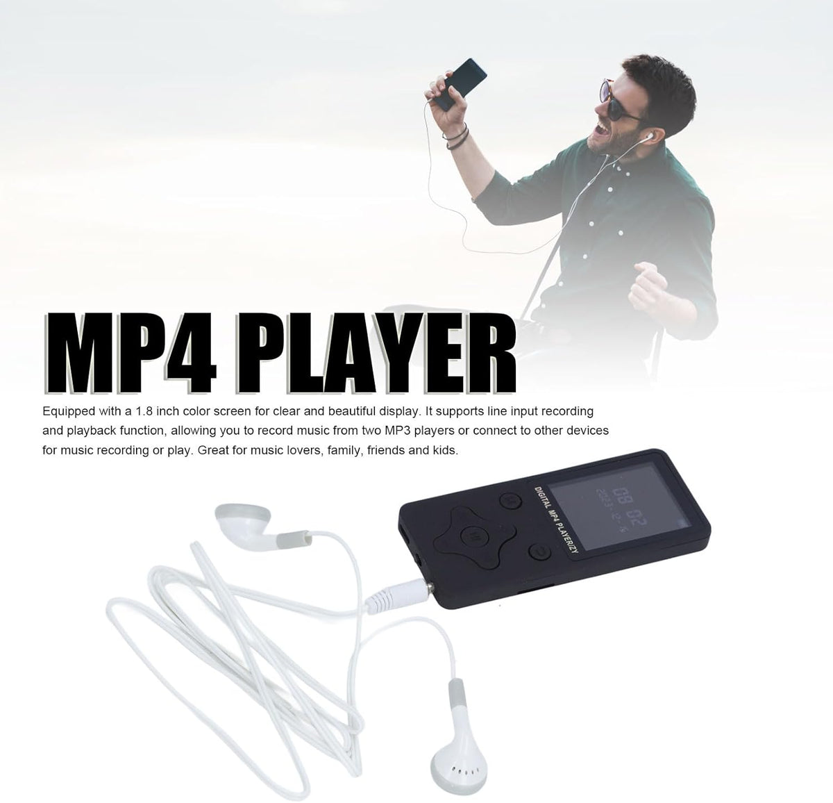 Yoidesu 64GB MP4 MP3 5.0, 1.8 Inch MP4 180mAh MP3 Player with Bluetooth HD Screen for Android, Portable Streaming Music
