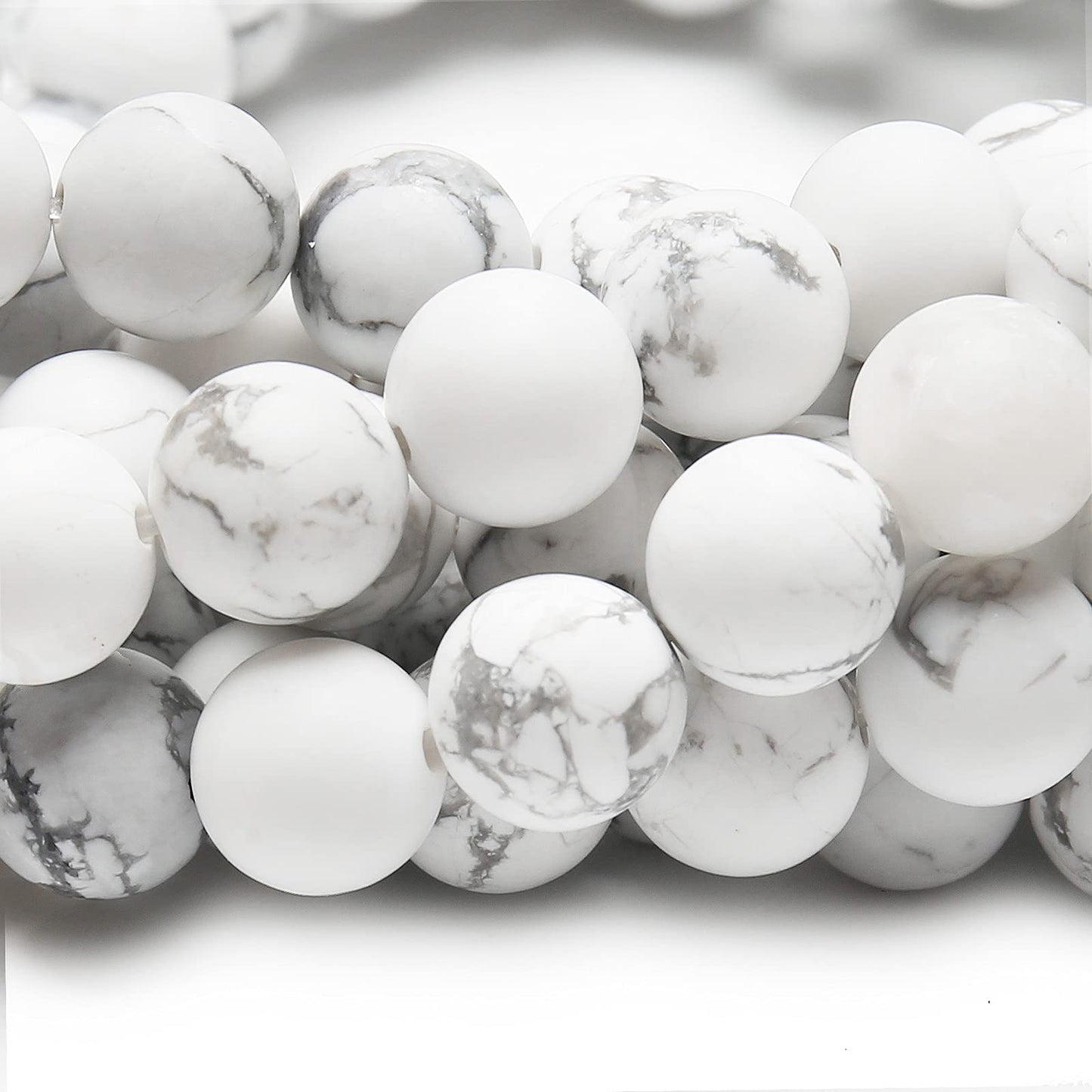 Natural Matte White Turquoise Beads, 6MM Round Frosted Unpolished Loose Gemstone Beads for Bracelet Necklace Jewelry Making, Energy Stone Healing Power with Stretch Beading Cord