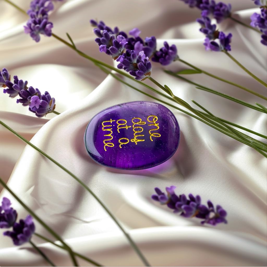 SOLACIEL Nature Amethyst Healing Crystal One Day at A Time, Inspirational Thinking of You Gifts for Women Men