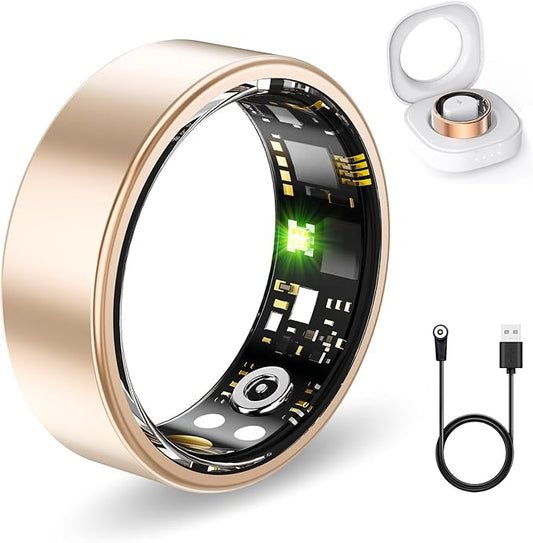 Smart Health Rings for Women Men, Fitness Tracker with Heart Rate, Blood Oxygen, HRV, Sleep Tracker, Step Tracker, No Subscription Fee, IP68 Waterproof Smart Ring for iphone & Android (Gold 11#)