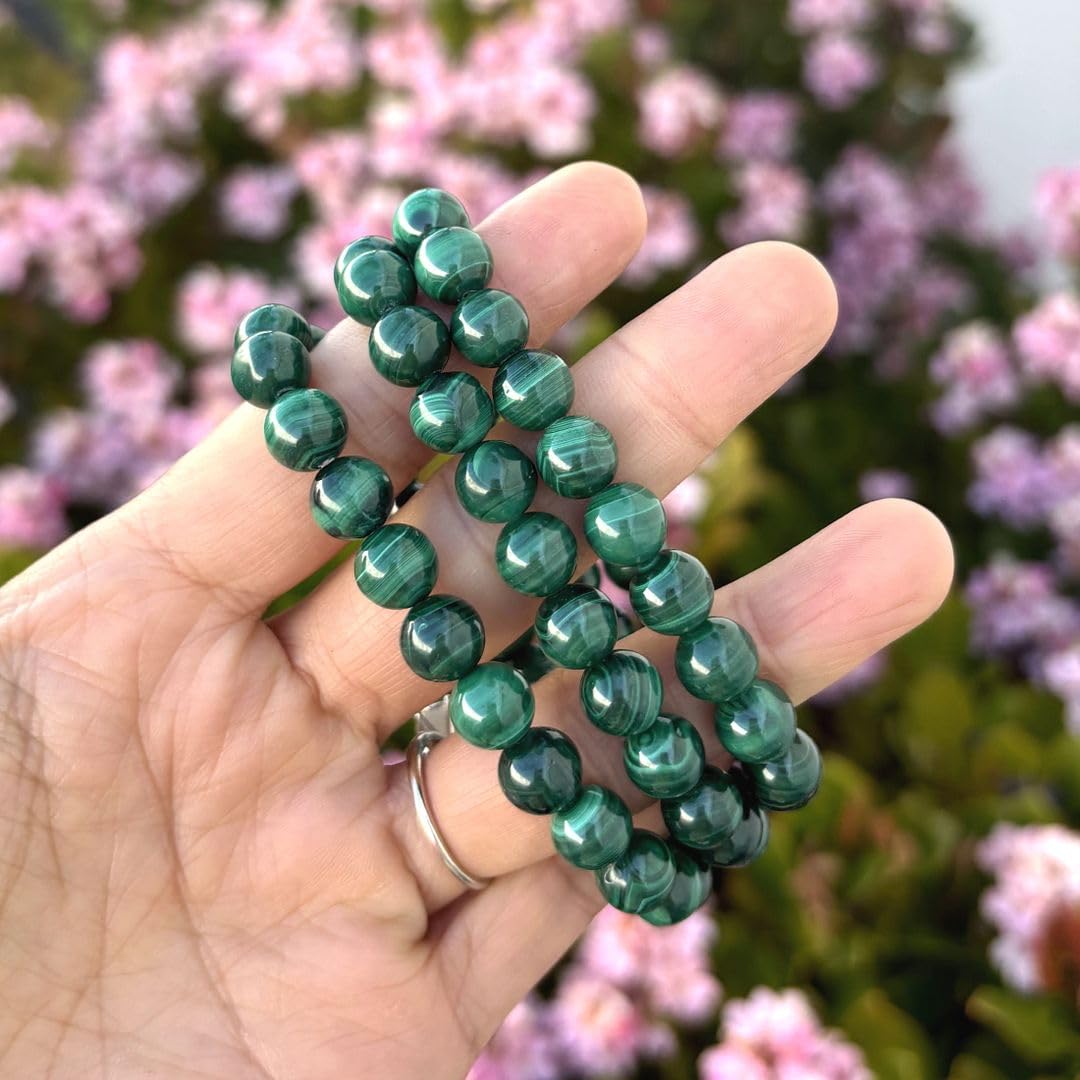 Adabele Real Natural Green Malachite Bracelet Gemstone Beaded Bracelet 7 inch Stretch Chakra Healing Crystal Stone Jewelry Women Mom Gift GB8-11