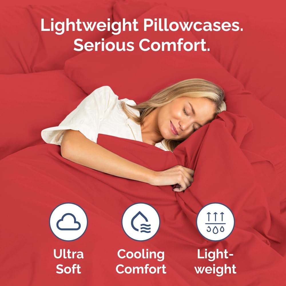 Standard Pillow Cases by [Brand Name] - Ultra-Soft Hotel Quality Covers | Comfy, Wrinkle-Free & Stain Resistant - Set of 2 in Red