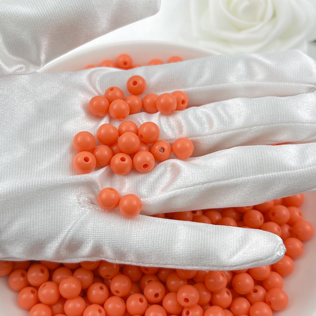 Mulutoo 1000Pieces 6MM Acrylic Round Beads Round Acrylic Balls Chunky Beads Smooth Spacer Plastic Pastel Beads Craft Beads for Necklace and Bracelet Making Crafting Supplies(194-orange)