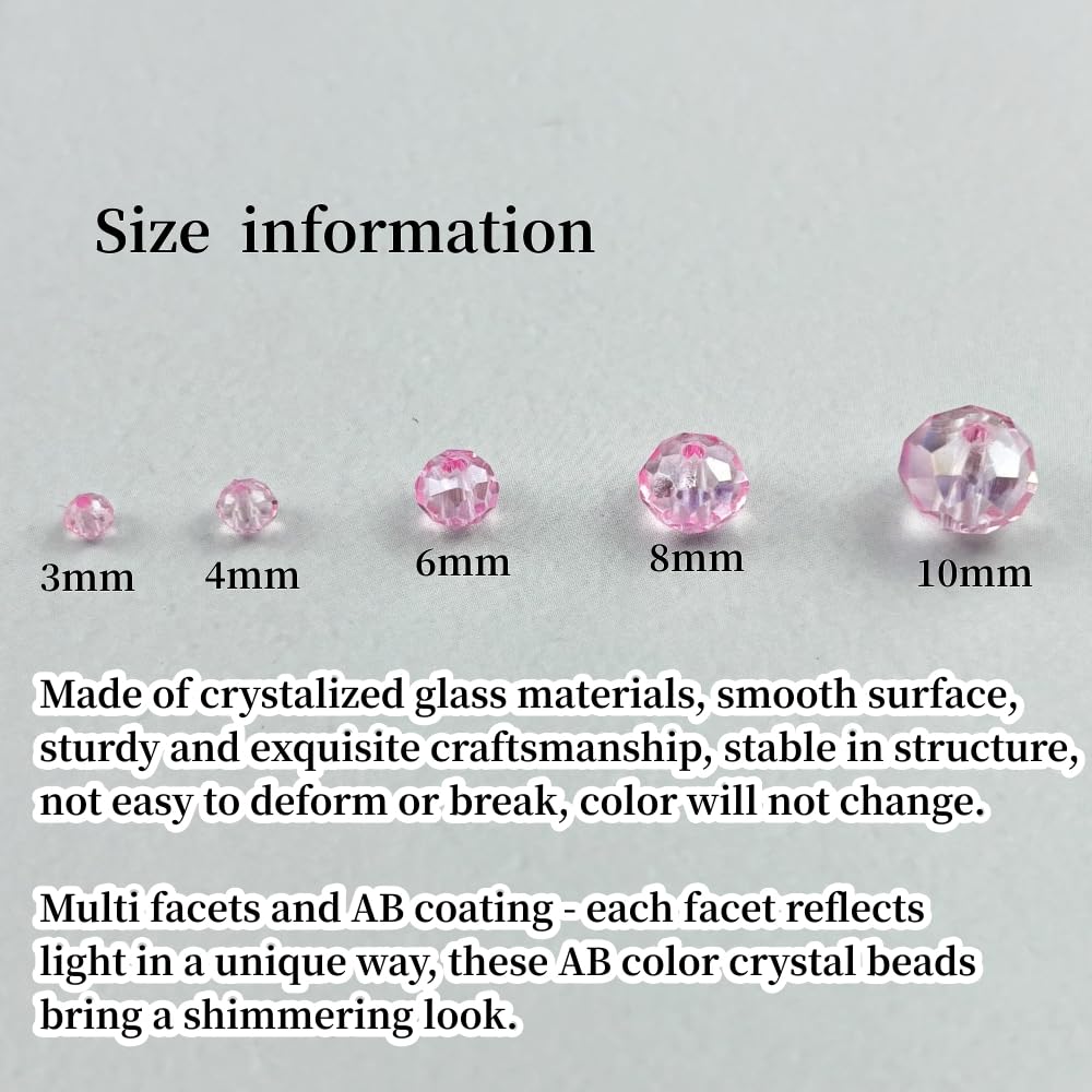 YHYPOCI 400pcs 4mm Crystal Glass Beads for Crafts Faceted Rondelle Glass Beads for Jewelry Making Crystal Spacer Beads for Necklaces Bracelets Earrings DIY Craft(Pink AB)