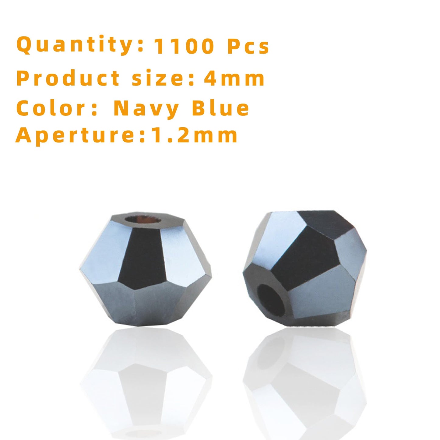 Laopottbeads 1100PCS 4mm Bicone Crystal Glass Beads for Jewelry Making, Sparkling Mini Beads for Suncatchers, DIY Bracelets & Craft Projects (Navy Blue)