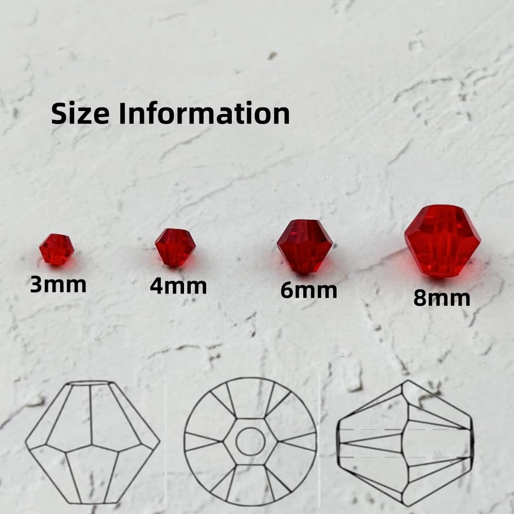 YUEXIGO 100pcs 8mm Bicone Glass Crystal Beads for Jewelry Making, Faceted Bicone Glass Spacer Beads for Bracelet Earring Necklace DIY Craft(Red)