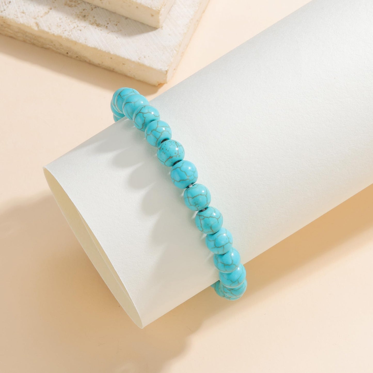 Udolfly Womens Crystal Beaded Bracelets for Women Men Protective Energy Bracelet Natural Gemstone Bead Bracelet 8mm Turquoise