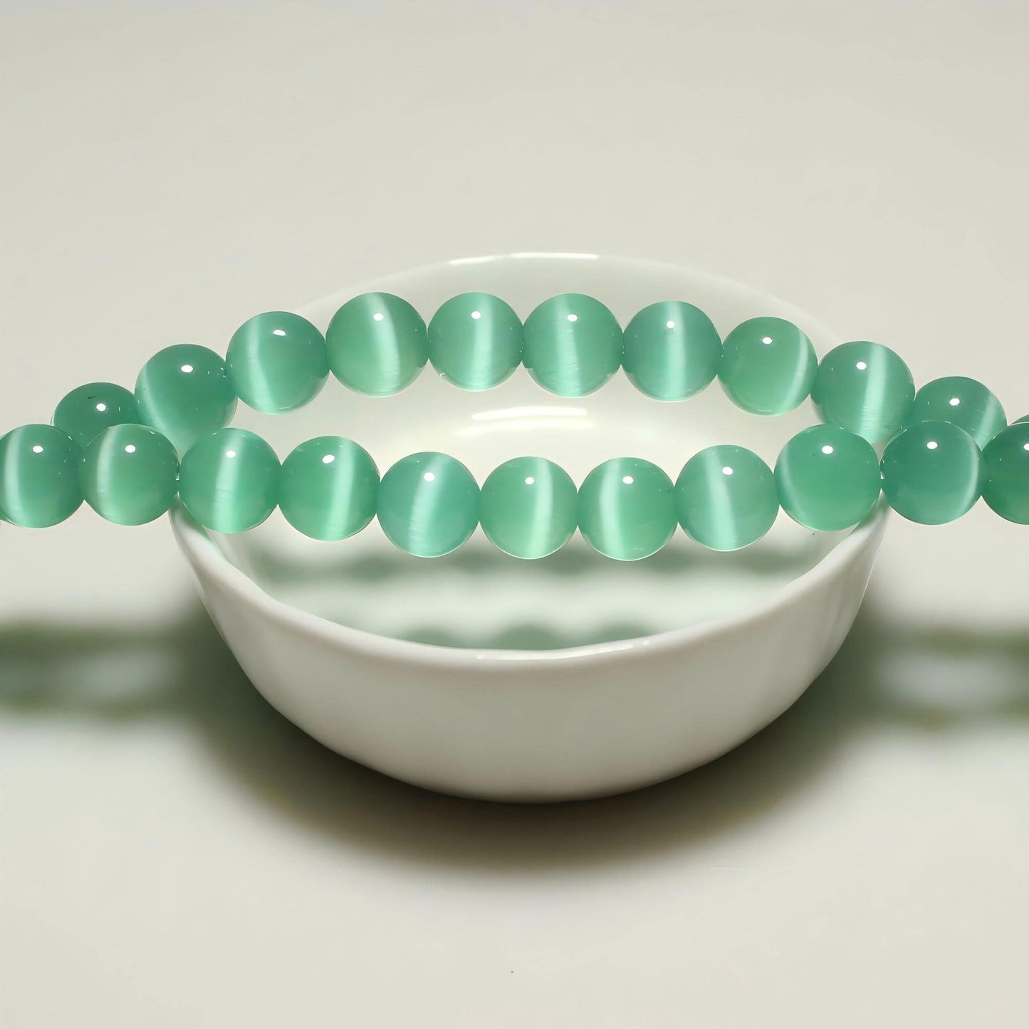 MJDCB 60pcs Blue Green Cat Eye Stone Beads 6mm Round Crystal Loose Bead for Jewelry Making DIY Bracelets Necklace Accessories
