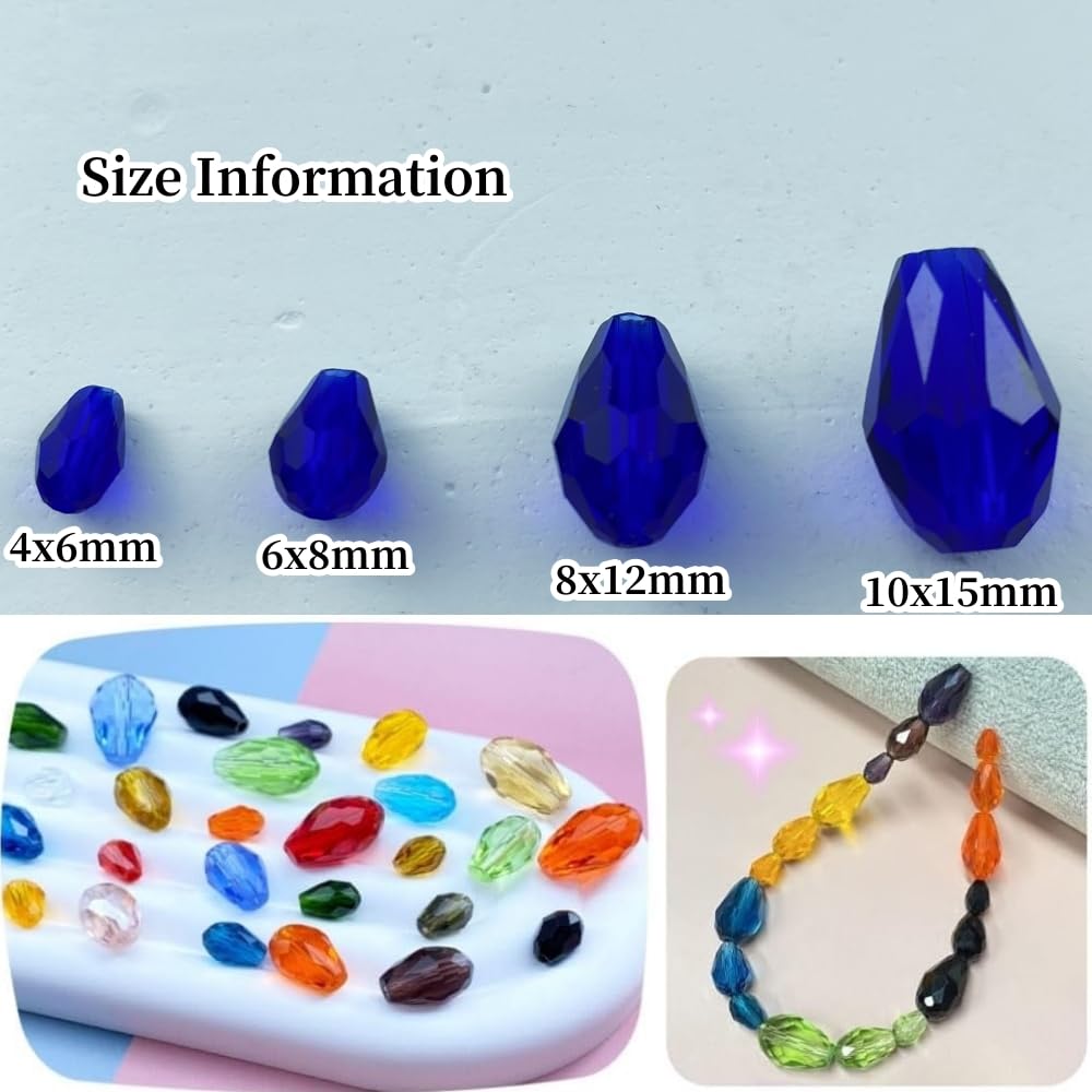 Honkoolly 200pcs 4x6mm Teardrop Crystal Glass Beads Vertical Hole Faceted Glass Teardrop Spacer Beads for Bracelets Necklace Earring DIY Jewelry Making Craft(Sapphire Blue)