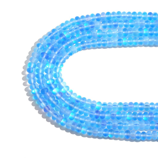 4×6mm Dark Blue Matte Aurora Crystal Glass Beads Loose Rondelle Disc Beads Frosted Moonstone for Jewelry Making