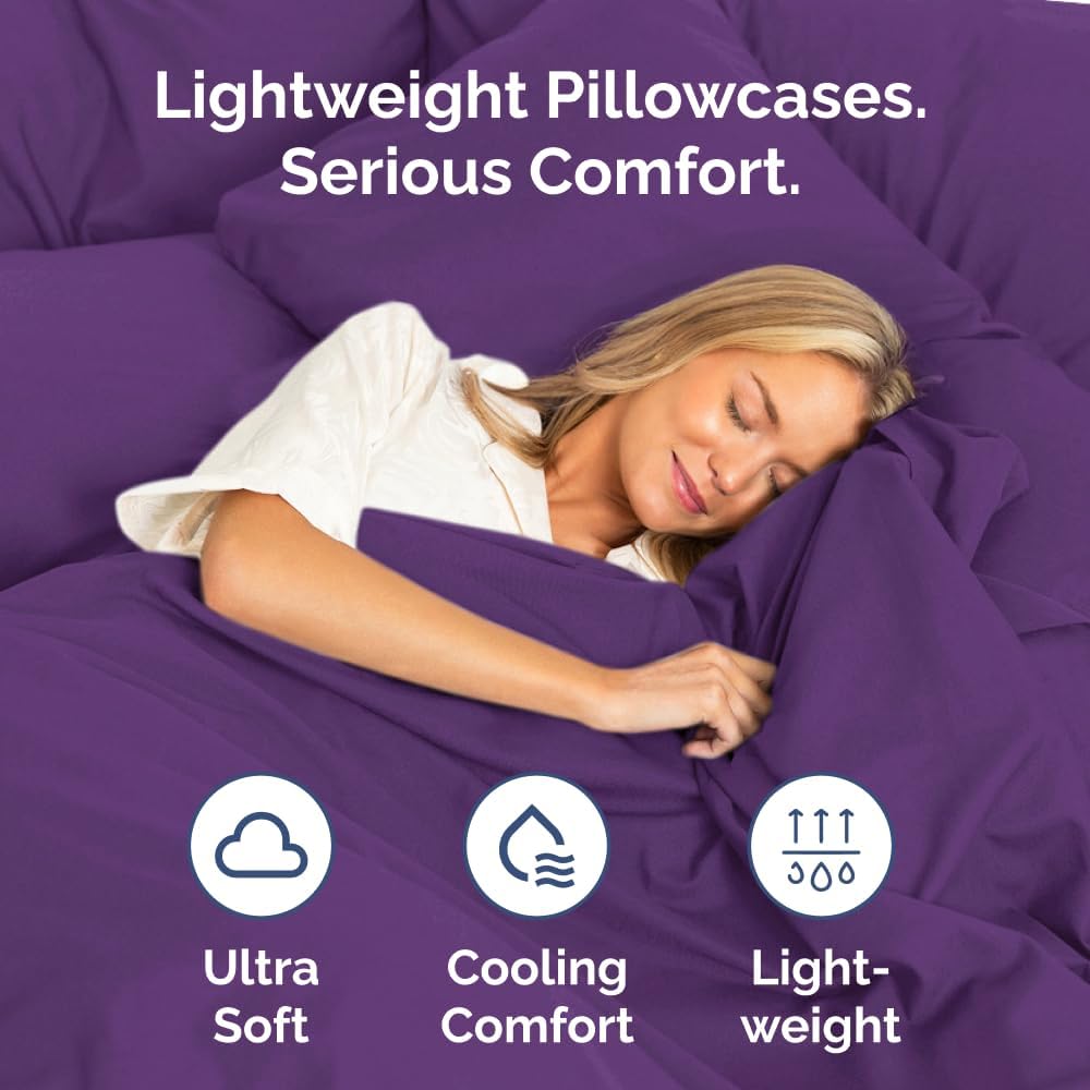 Queen Pillow Cases by [Brand Name] - Ultra Soft Hotel Quality, Wrinkle-Free & Fade Resistant - 4 Piece Set in Purple