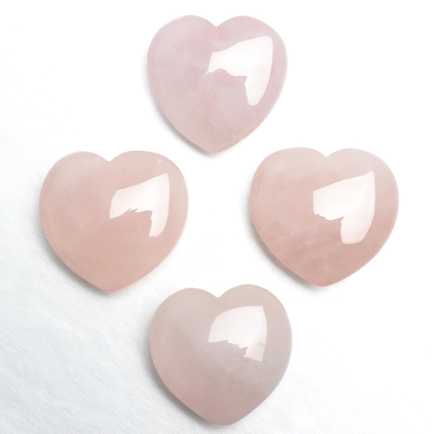 4 Pcs Heart Crystals and Healing Stones, 1.2" Rose Quartz Polished Love Carved Palm Worry Stone, Reiki Anxiety Stone Gift for Stress Meditation (Rose Quartz)