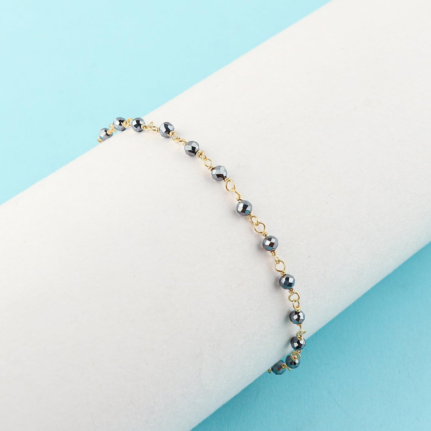 CRYSTALINES Natural Teraherts Gemstones Rosary Bracelet, Handmade Gold Plated Jewelry, Wire-Wrapped, Beaded Rosary Chain, Healing Crystals, Women Bracelet, Adjustable Chain, 7+1inch, A Grade