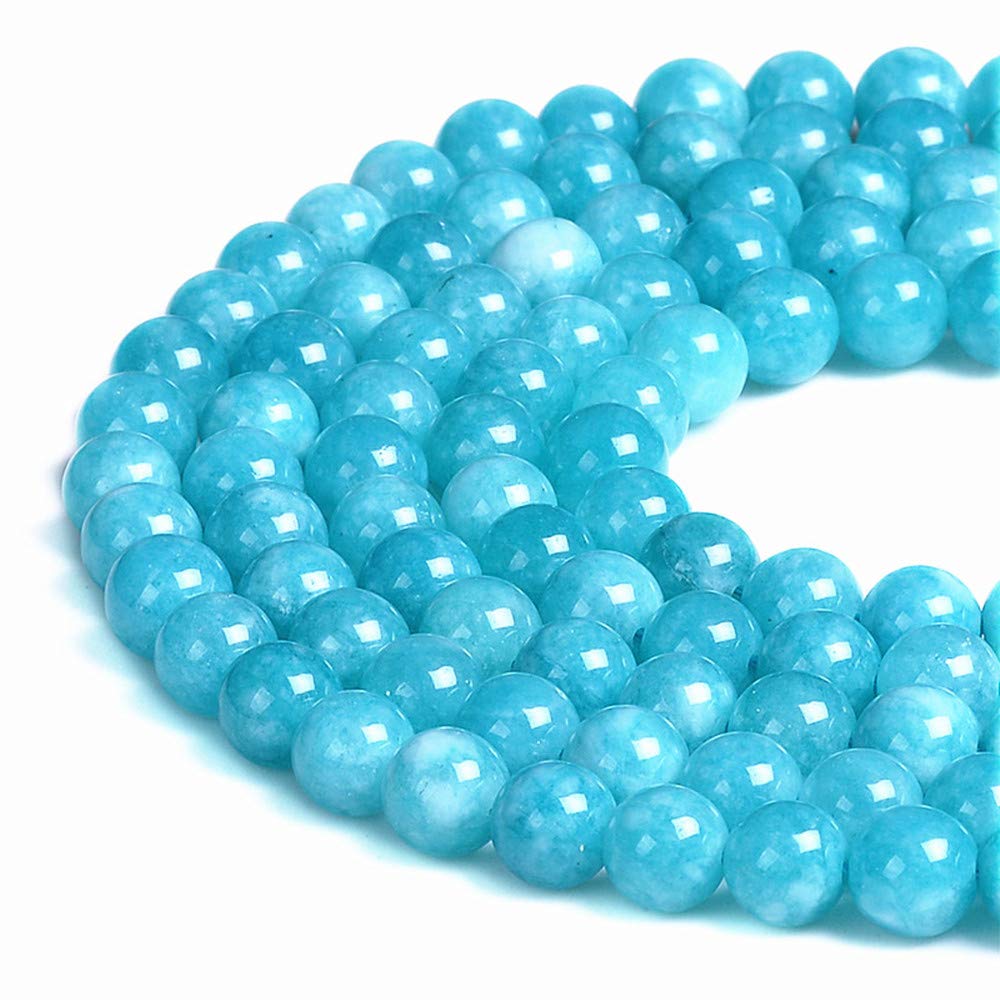 PLTbeads Gorgeous Blue Amazonite Dyed Jade Natural Gemstone Loose Beads 6mm Smooth Round Approxi 15 inch DIY Bracelet Necklace for Jewelry Making