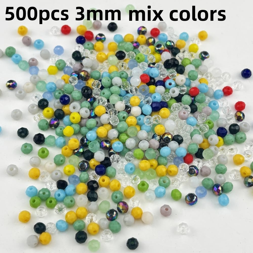 Pinhoollgo 500pcs 3mm Crystal Glass Beads Faceted Rondelle Glass Spacer Beads for Bracelets Necklace Pendants Earrings Key Chains Jewelry Making(Random Colors)