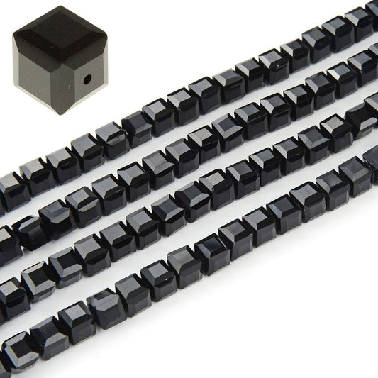 200pcs Czech Faceted Cube Crystal Glass Loose Beads Spacer Bulk 6mm (0.24 Inch) Jet Black for DIY Jewelry Craft Making CCC623