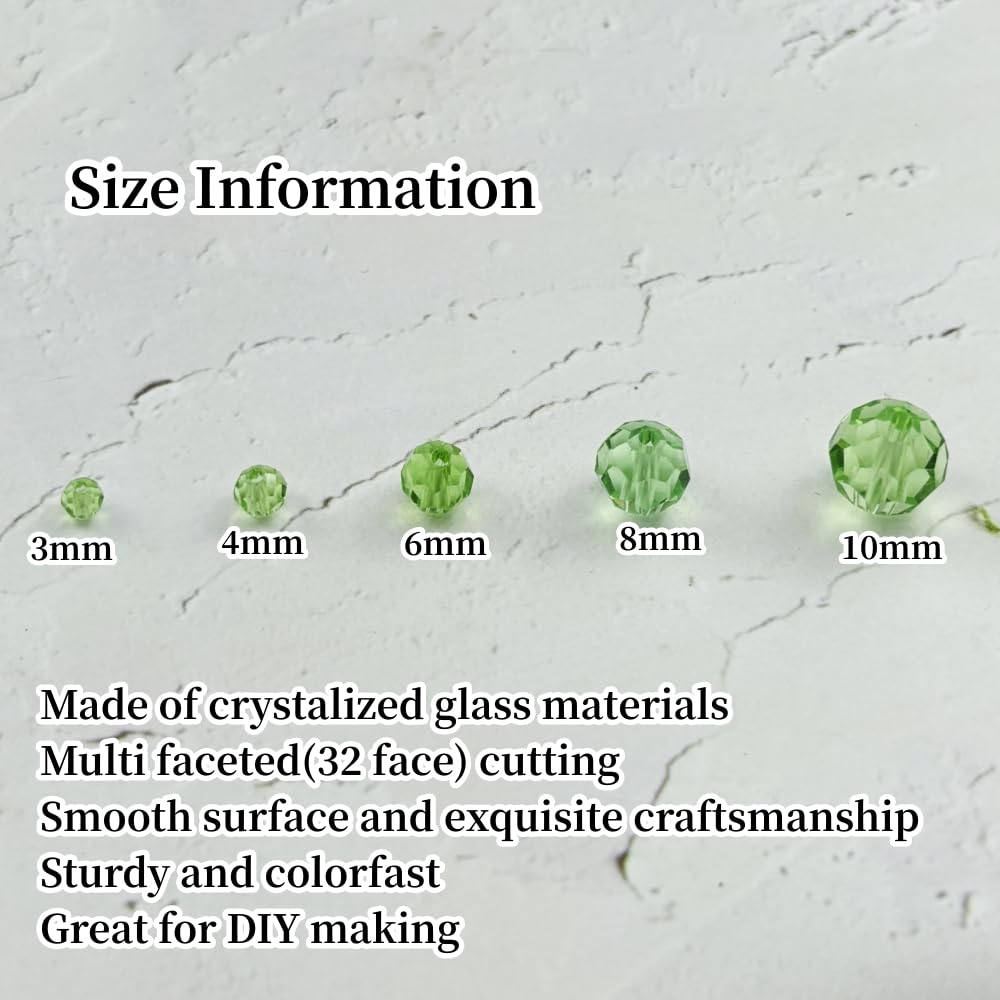 YUEXIGO 60pcs 10mm Round Crystal Glass Beads for Jewelry Making, Faceted Crystal Glass Spacer Beads for Bracelet Earring Necklace DIY Craft(Light Green)