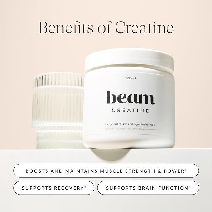 Beam Creatine Powder, Third Party Tested, Micronized Creatine Monohydrate Supplement, Creatine for Women and Men, Muscle Strength, Workout Recovery, Lean Muscle, 30 Servings, Blue Raspberry Flavor