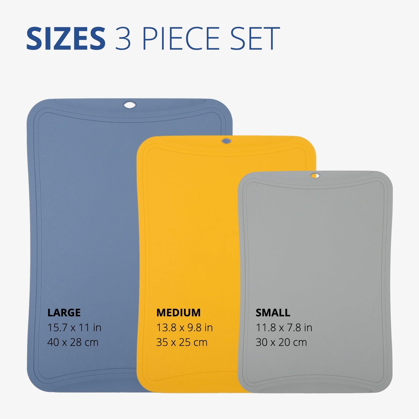Blue Ginkgo TPU Cutting Mats [Set of 3] – Korean-Made Flexible, Knife-Friendly, Durable Kitchen Cutting Boards (Blue, Yellow, Gray)