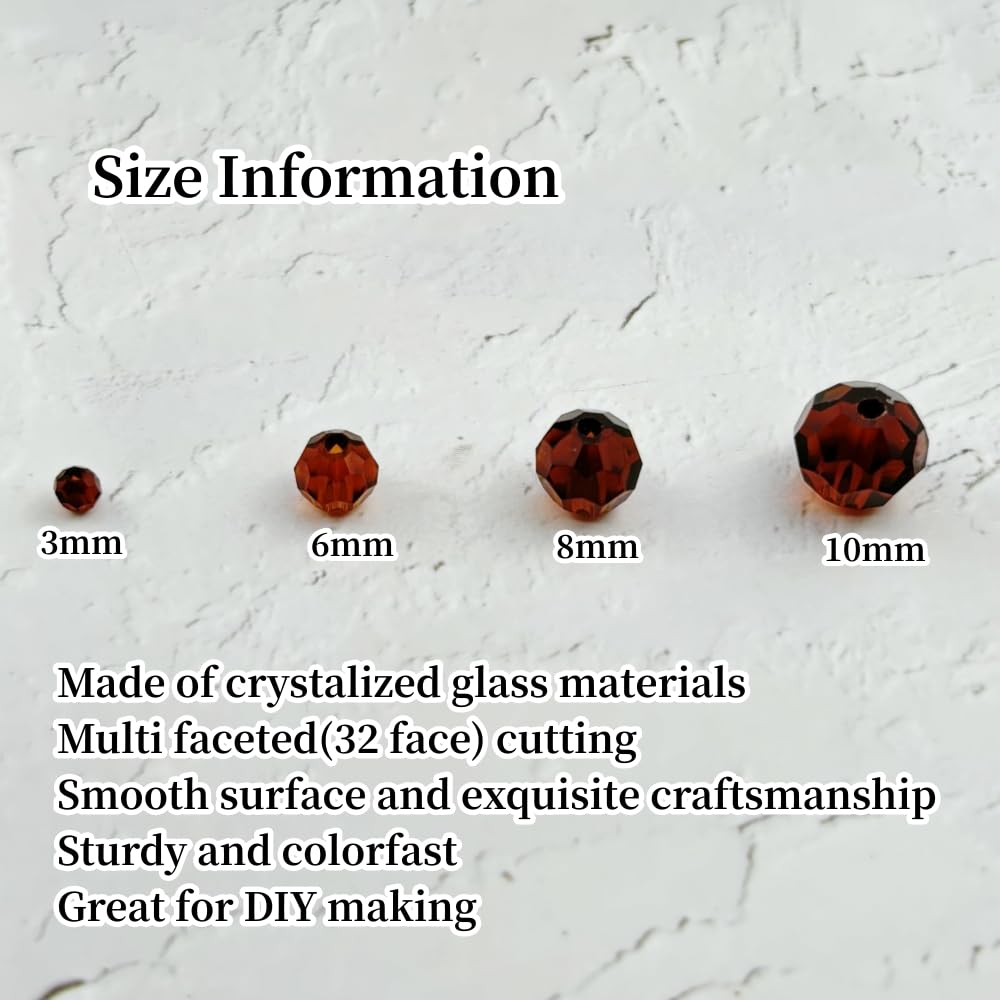 YUEXIGO 60pcs 10mm Round Crystal Glass Beads for Jewelry Making, Faceted Crystal Glass Spacer Beads for Bracelet Earring Necklace DIY Craft(Drak Amber)