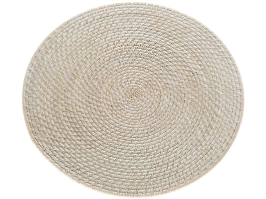 KOUBOO Laguna Table placemat, Round Table Mats Set, Woven Placemats, Boho Table Mats, Rustic Braided Wicker Table Mats Placemats, Kitchen Table Placemats, 15", Whitewash