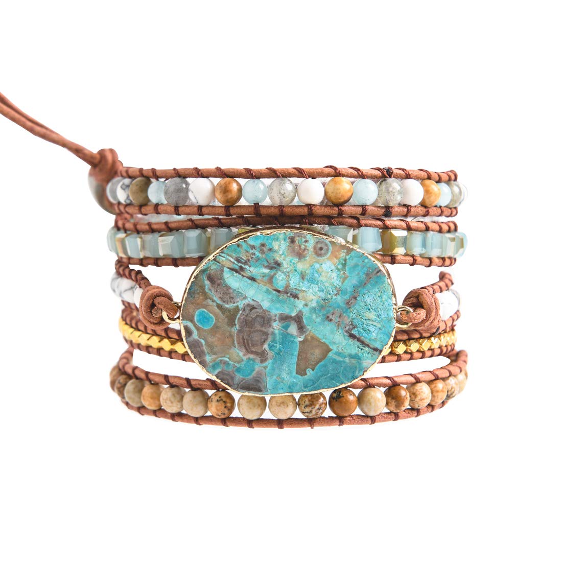 YGLINE Boho Handmade Wrap Leather Tube Crystal Stone Bracelet for Women