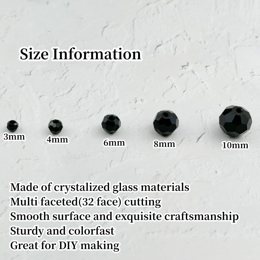 YUEXIGO 60pcs 10mm Round Crystal Glass Beads for Jewelry Making, Faceted Crystal Glass Spacer Beads for Bracelet Earring Necklace DIY Craft(Black)