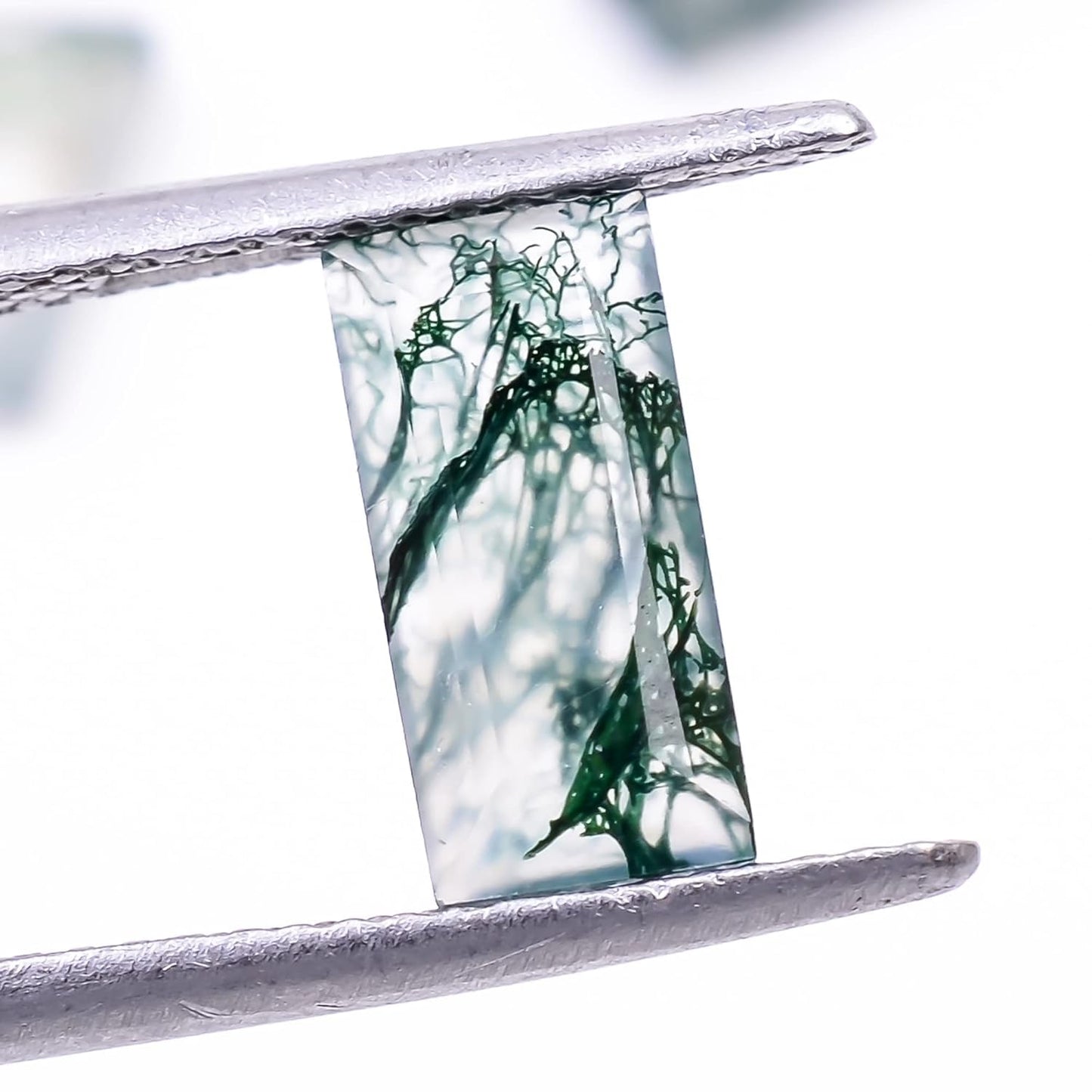 GEMKORA 4pcs, 10x5x3mm Natural Moss Agate Long Rectangle Shape-Flat Step Cut Gemstone Wholesale Lot, Jewelry Making Loose Gemstone, Polished Minerals, DIY, Wire Wrapping, Healing Crystals, Bulk Deal