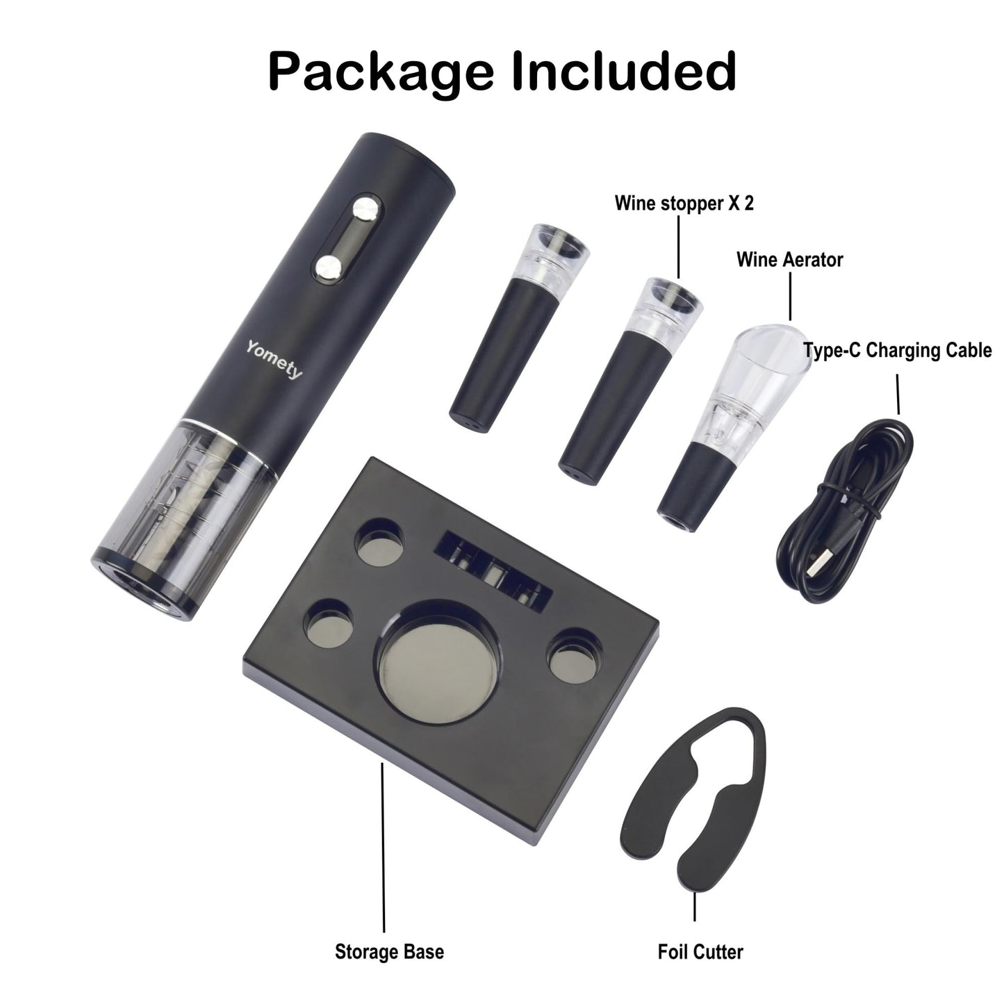 Electric Opener Set With Base, Accessories Including Rechargeable Corkscrew, Aerator, Stoppers and Foil Cutter - Perfect Gifts for Wine Lovers