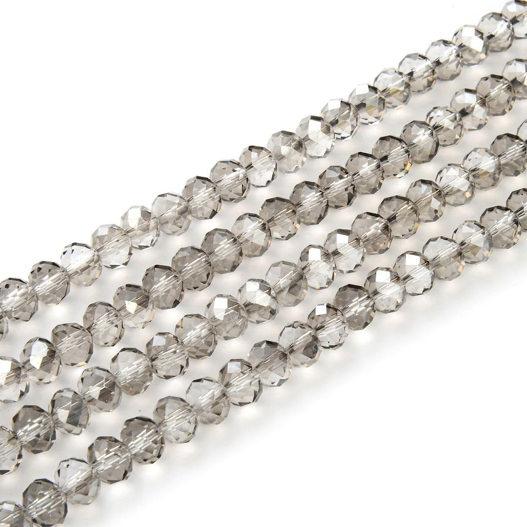 200pcs Czech Faceted Rondelle Crystal Glass Loose Beads 6mm Spacer Bulk Silver Champagne for DIY Craft Jewelry Making CCR629