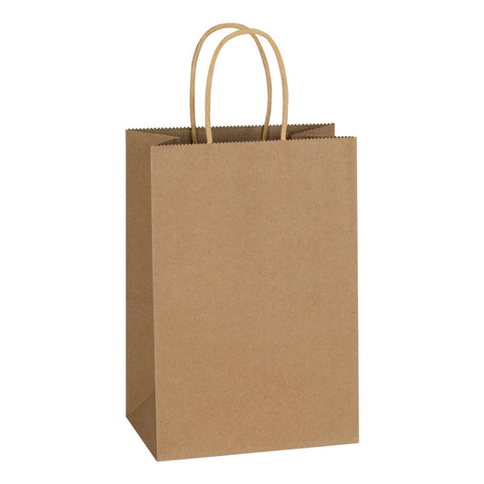 Mlyta 100 Pack 5.25x3.25x8.5 Inch Plain Small Brown Kraft Paper Gift Bags with Handles Bulk for Goodie, Party Favor Brithday Grocery Shopping, Small Business Wedding Retail Treat, Merchandise Sacks