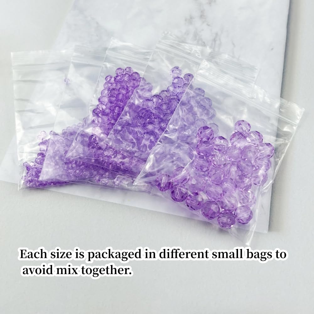 Honkoolly 480pcs Crystal Glass Beads 3mm 4mm 6mm 8mm 10mm Round Faceted Glass Spacer Beads for Bracelets Necklace Earring DIY Jewelry Making Craft(Crystal Purple)