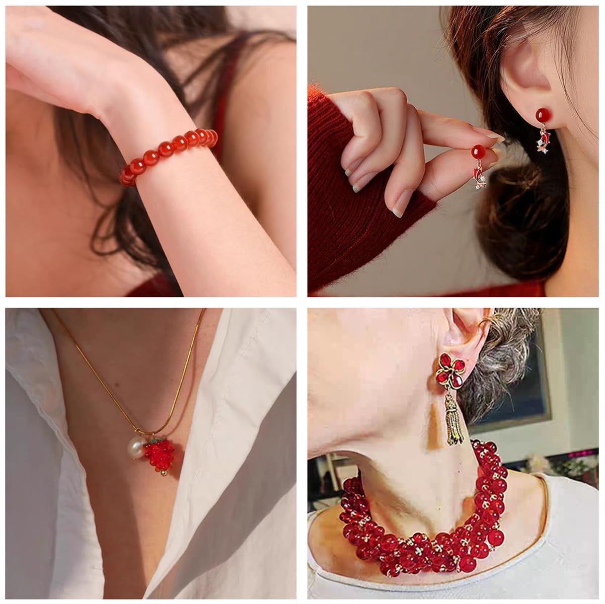 200PCS Glass Beads 8mm Glass Beads for Bracelets Necklaces Jewelry Making DIY Crafts (Red)