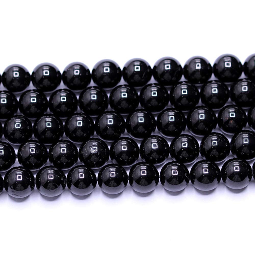 PLTbeads Natural Gemstone Loose Beads Smooth Round Approxi 15 inch DIY Bracelet Necklace for Jewelry Making (6mm, Black Tourmaline)