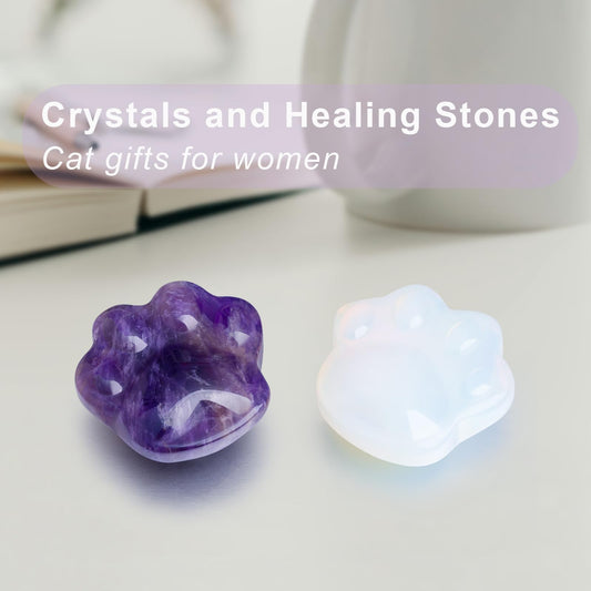 Cat Amethyst Crystals and Healing Stones, Natural Stone for Anxiety Relief, Emotional Balance & Positive Energy, Worry Stones for Stress Relief, Unique Gift for Crystal Cat Lovers Women Men (Amethyst)