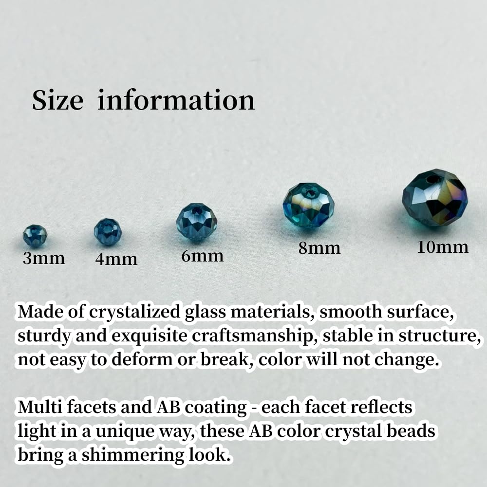 YHYPOCI 200pcs 6mm Crystal Glass Beads for Crafts Faceted Rondelle Glass Beads for Jewelry Making Crystal Spacer Beads for Necklaces Bracelets Earrings DIY Craft(Peacock Blue AB)