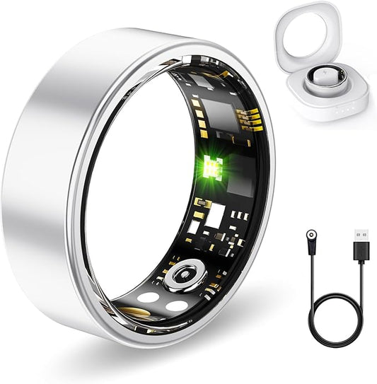 Smart Health Rings for Women Men, Fitness Tracker with Heart Rate, Blood Oxygen, HRV, Sleep Tracker, Step Tracker, No Subscription Fee, IP68 Waterproof Smart Ring for iphone & Android (Silver 9#)