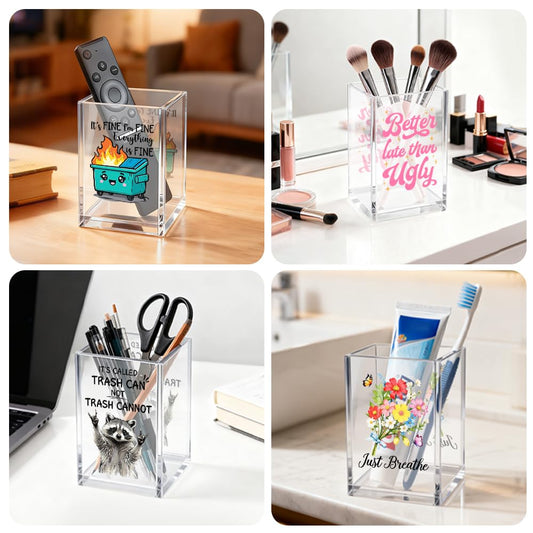 Gkodw Just A Girl Who Loves Dragons Acrylic Cosmetic Organizer Pen Holder, Funny Acrylic Desk Holder Cup for Pen Pencil, Christmas Birthday Gifts for Dragon Lovers Daughter Lady Women Coworker Boss