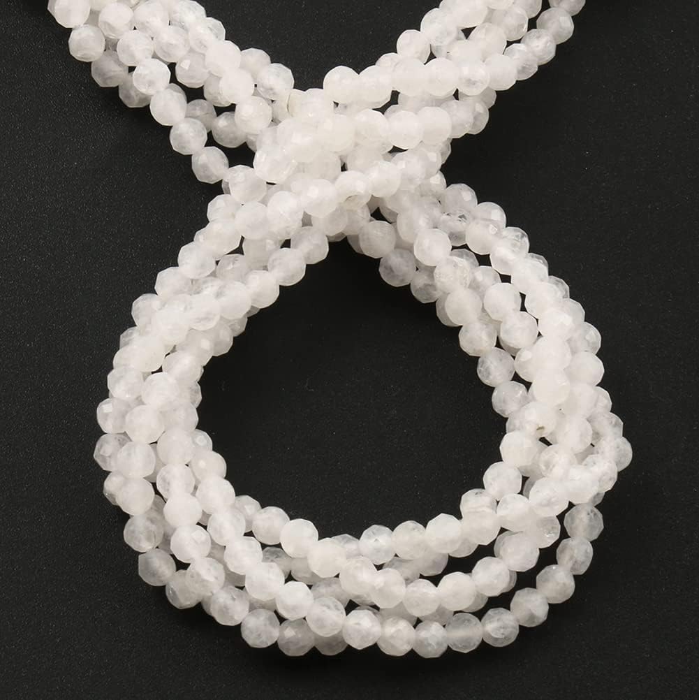Song Xi 180pcs 2mm Natural White Moonstone Gemstone Faceted Round Loose Stones for Bracelet Jewelry Making, Small Stones for Christmas Gift for Women