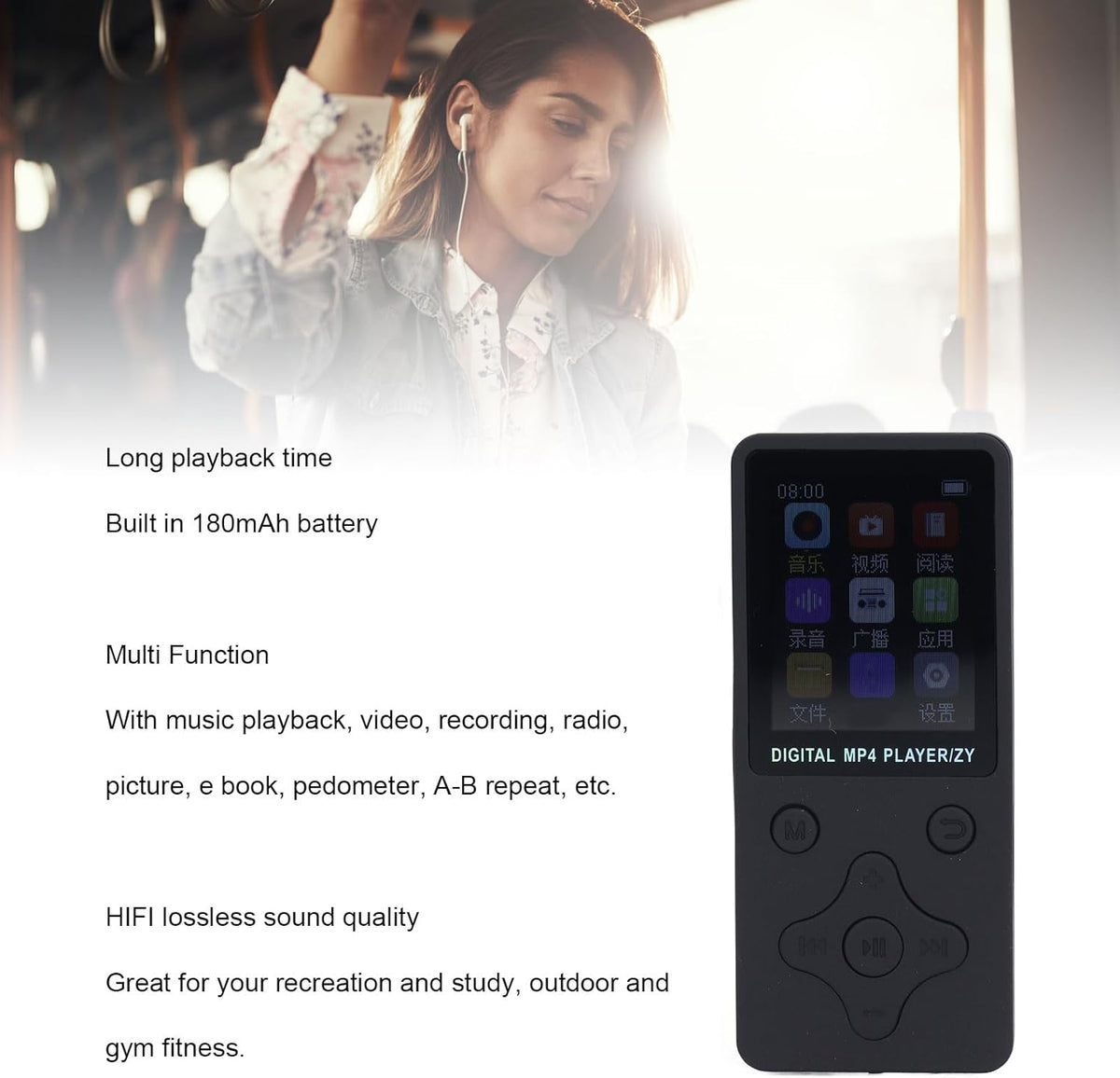 Yoidesu 64GB MP4 MP3 5.0, 1.8 Inch MP4 180mAh MP3 Player with Bluetooth HD Screen for Android, Portable Streaming Music