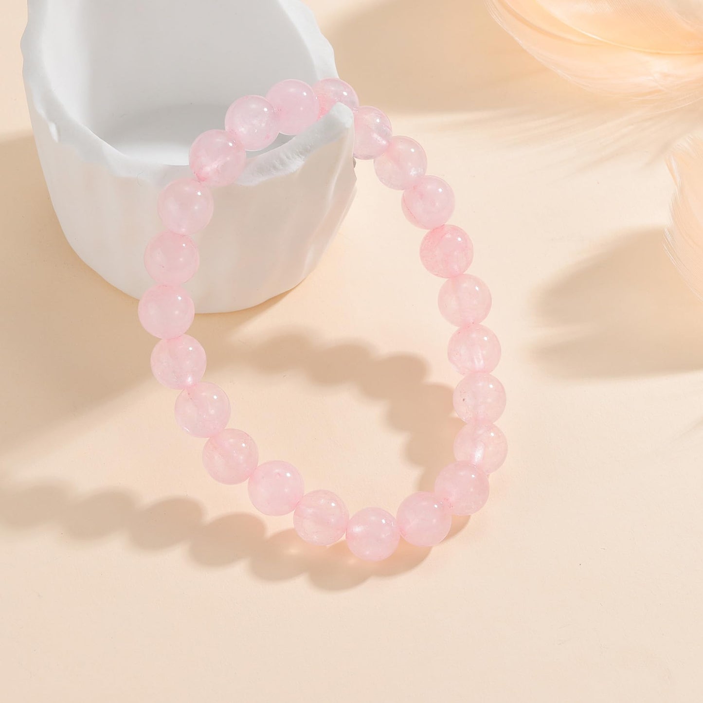 Udolfly Womens Crystal Beaded Bracelets for Women Men Protective Energy Bracelet Natural Gemstone Bead Bracelet 8mm Rose Quartz