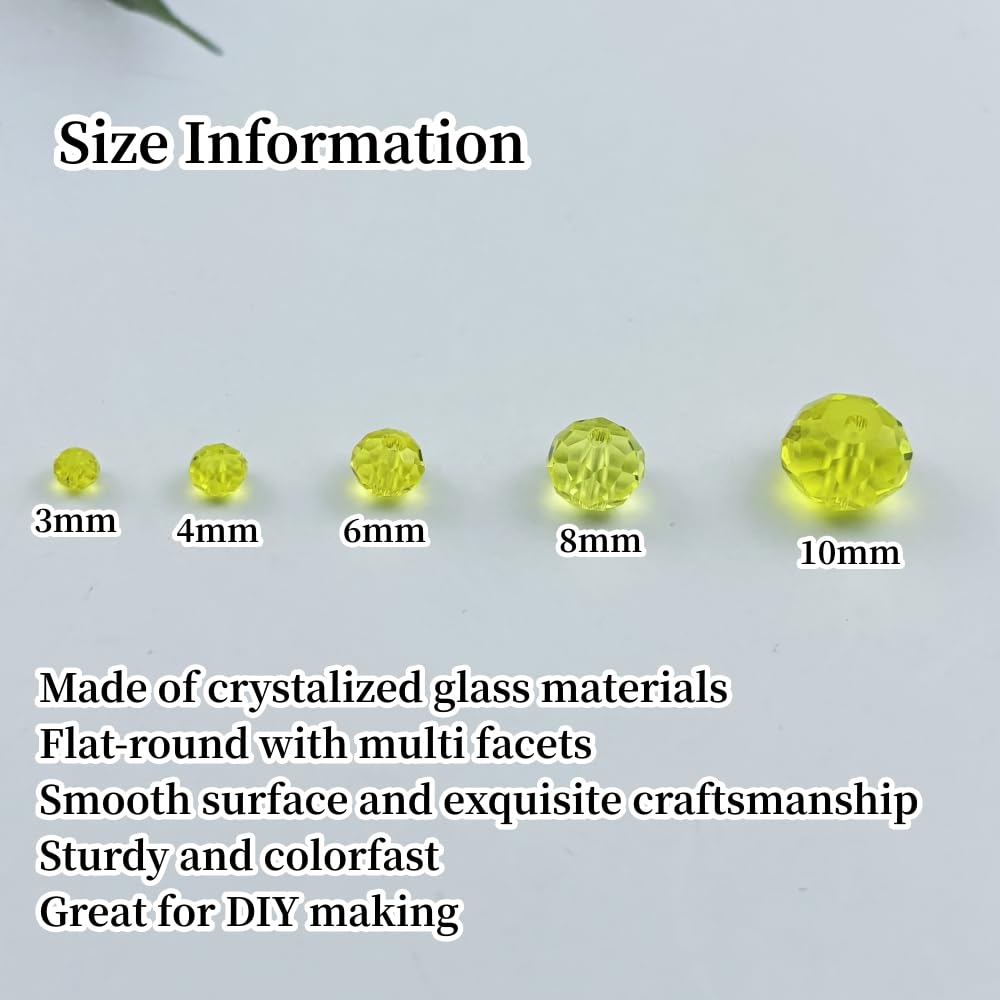 YUEXIGO 600pcs 3mm Crystal Glass Beads for Jewelry Making, Faceted Rondelle Glass Spacer Beads for Wind Chimes Bracelet Earring Necklace DIY Craft(Lemon Yellow)
